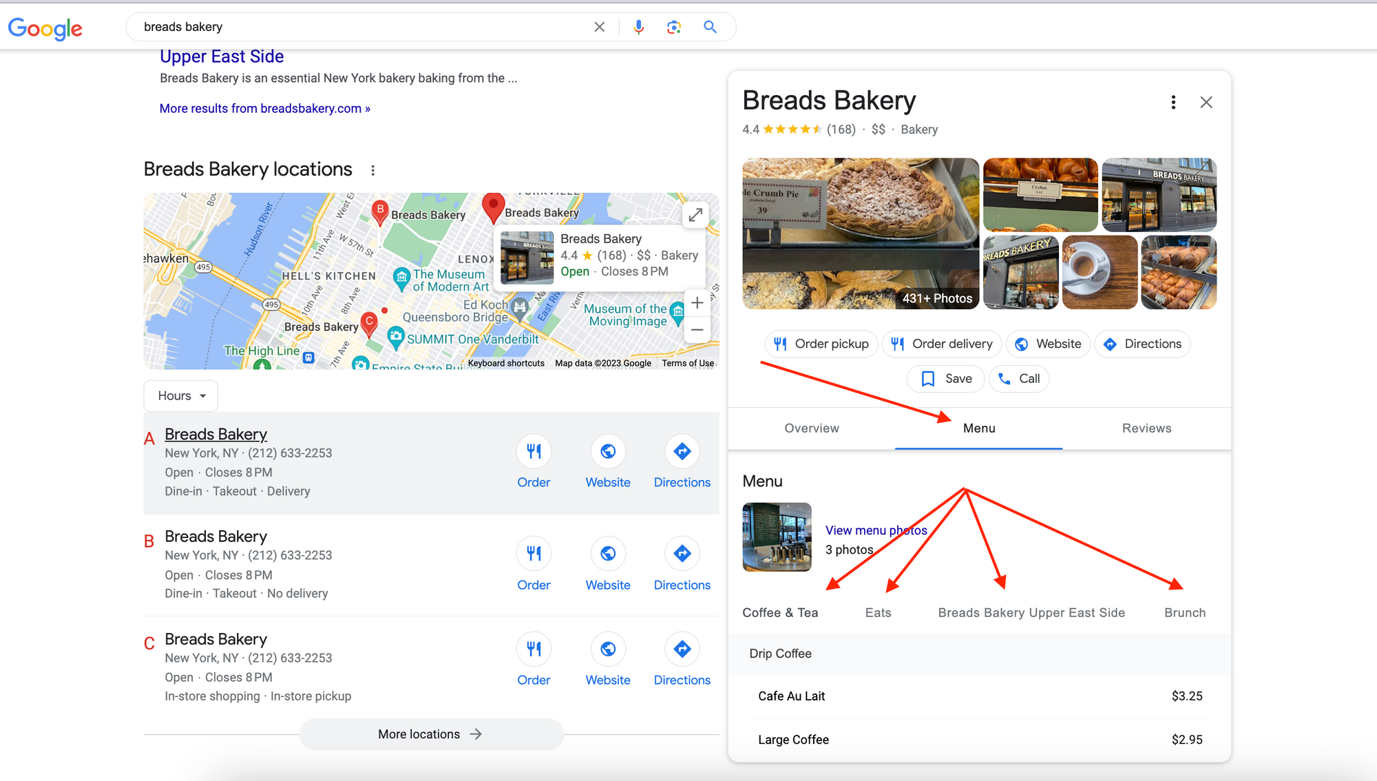 Restaurant Menus on Google Maps