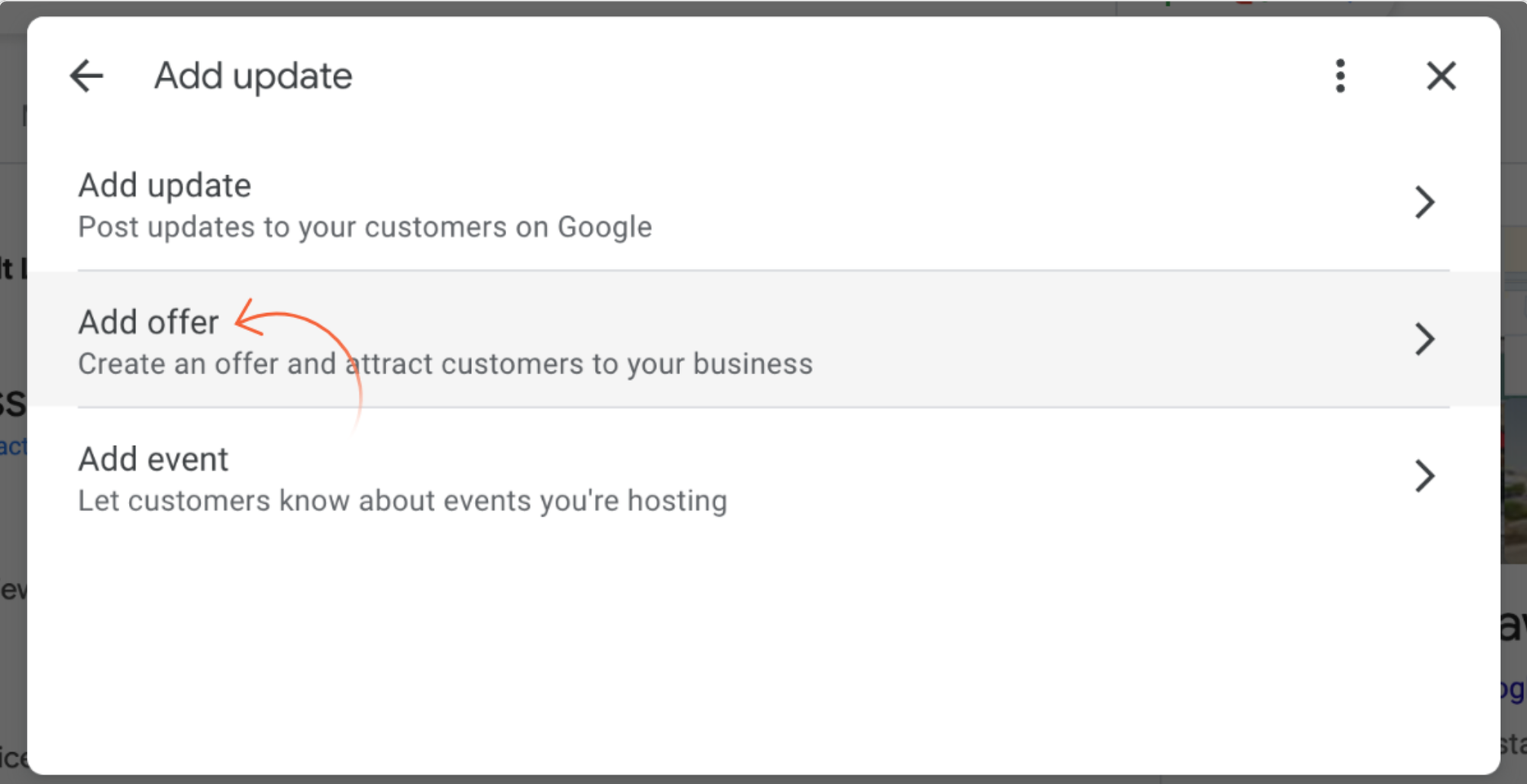 The three types of Google posts for a Google Business Profile are update, offer and event