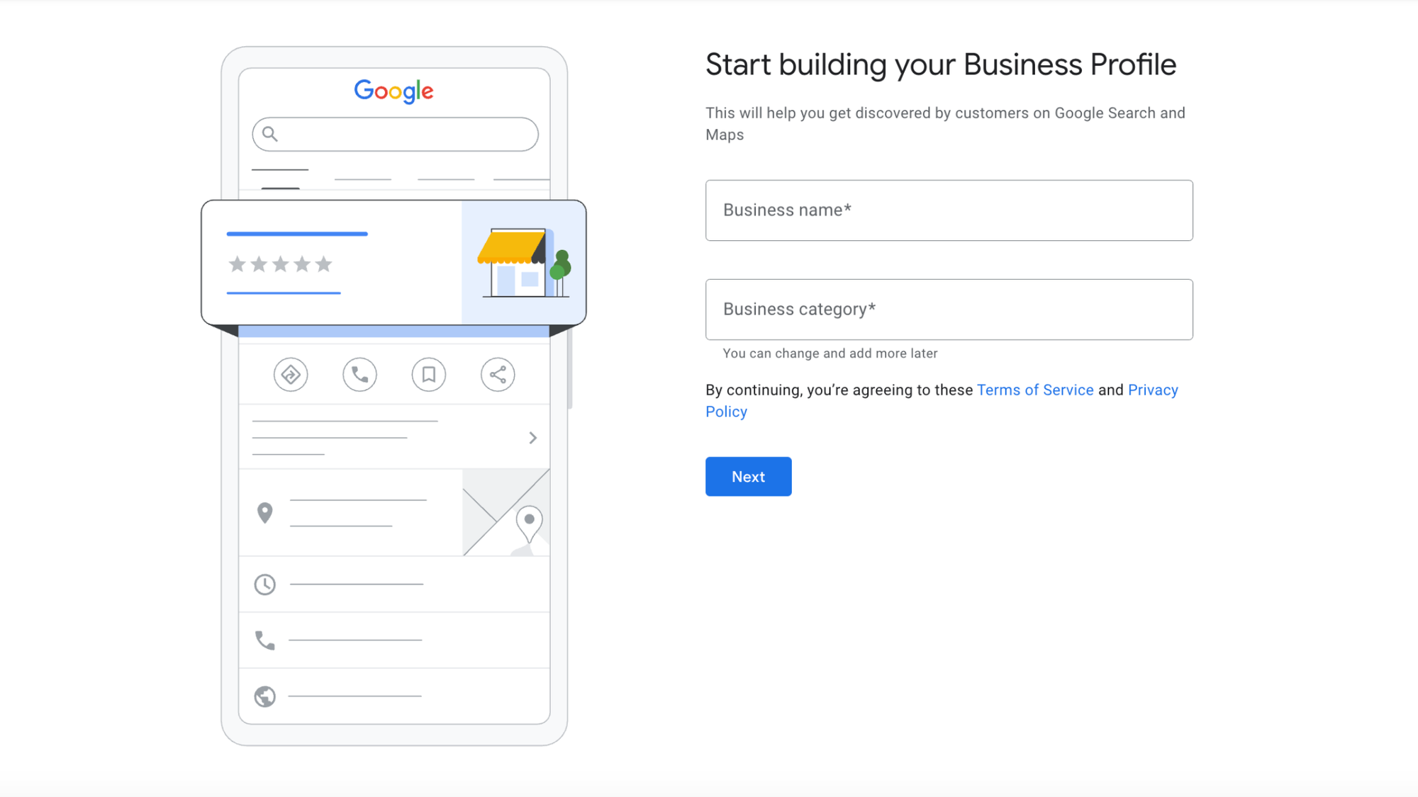 Start building your Business Profile with Google