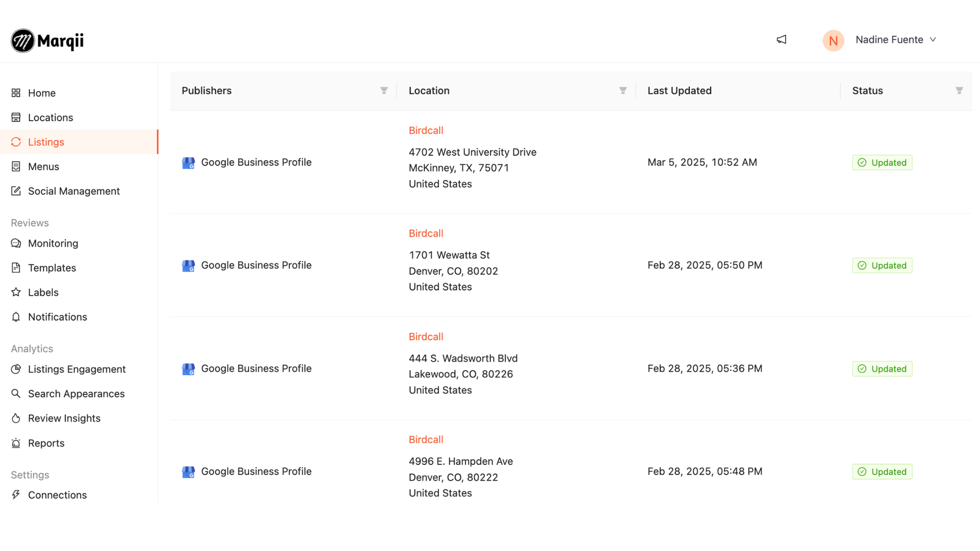 Listings Management through Marqii Dashboard